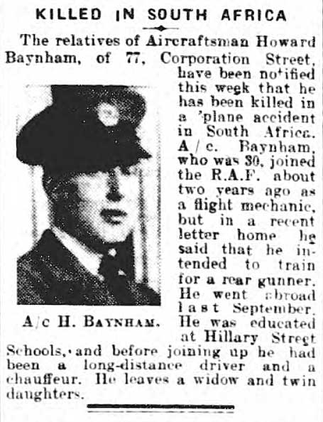 Howard Baynham plane accident - 1942