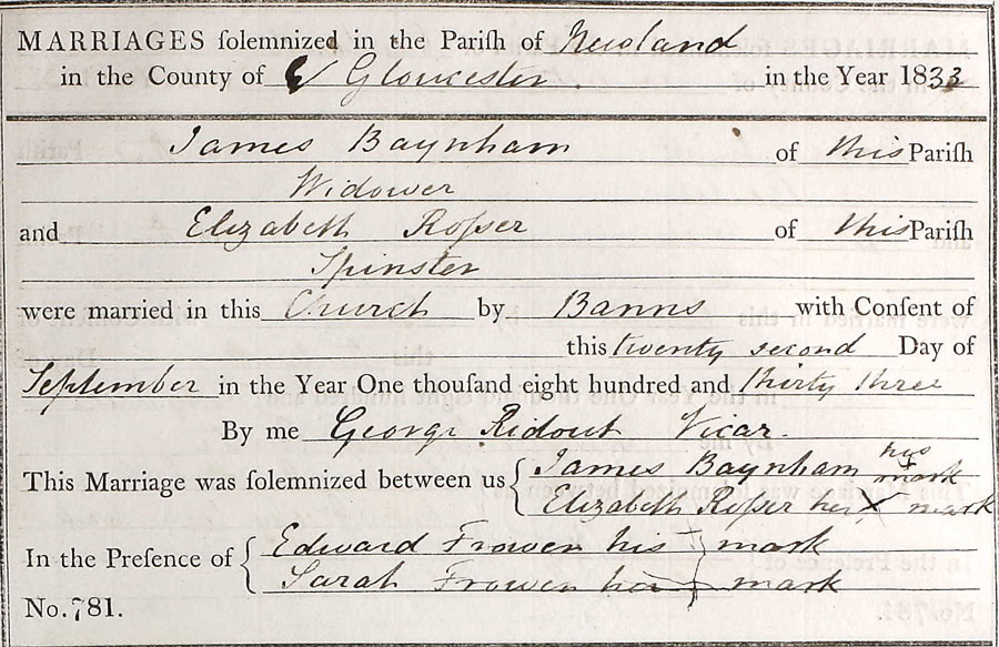 1833 - Marriage of James and Elizabeth Rosser
